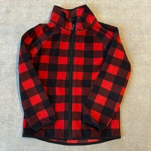 Boy’s Fleece Red/Black Plaid zip up - H&M - US 5T/6